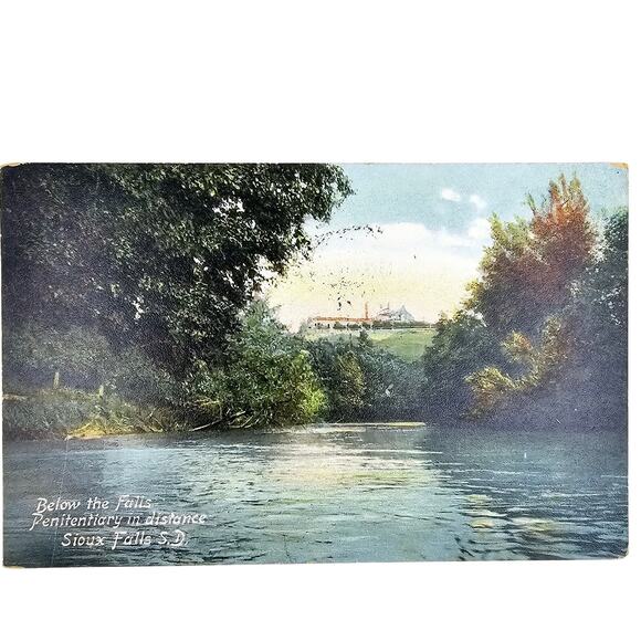 1909 Antique Postcard Bellow The Falls Penitentiary in Distance Sioux Fall SD - Picture 1 of 7